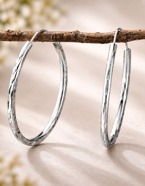 Load image into Gallery viewer, 925 Sterling Silver Diamond-Cut Hoop Earrings – 36mm Classic Shine
