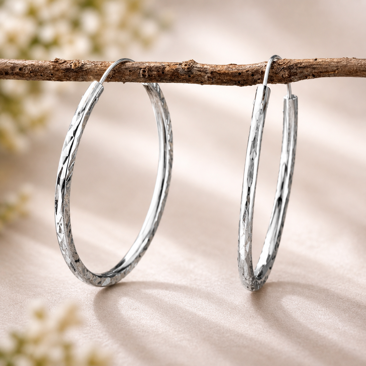 925 Sterling Silver Diamond-Cut Hoop Earrings – 36mm Classic Shine