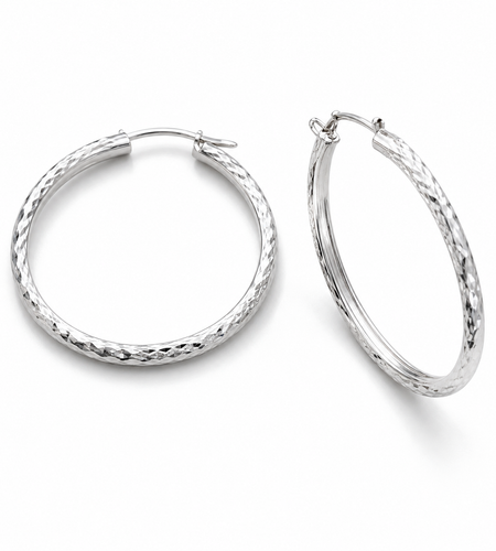 925 Sterling Silver Diamond-Cut Hoop Earrings – 36mm Classic Shine