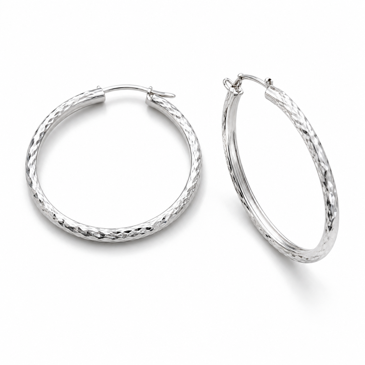 925 Sterling Silver Diamond-Cut Hoop Earrings – 36mm Classic Shine