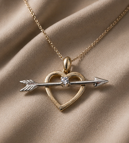Simply Savvy “Cupid’s Arrow” 14K Gold Diamond Heart Pendant Necklace