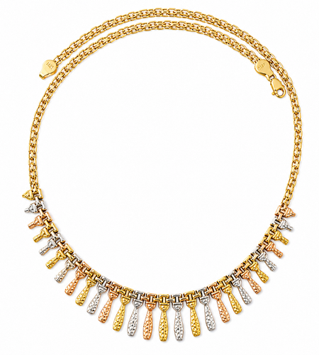 Simply Savvy “Golden Cascade” Tri-Color 10K Gold Fringe Necklace – 17” | 10g