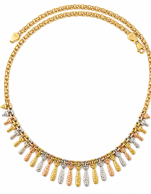 Load image into Gallery viewer, Simply Savvy “Golden Cascade” Tri-Color 10K Gold Fringe Necklace – 17” | 10g

