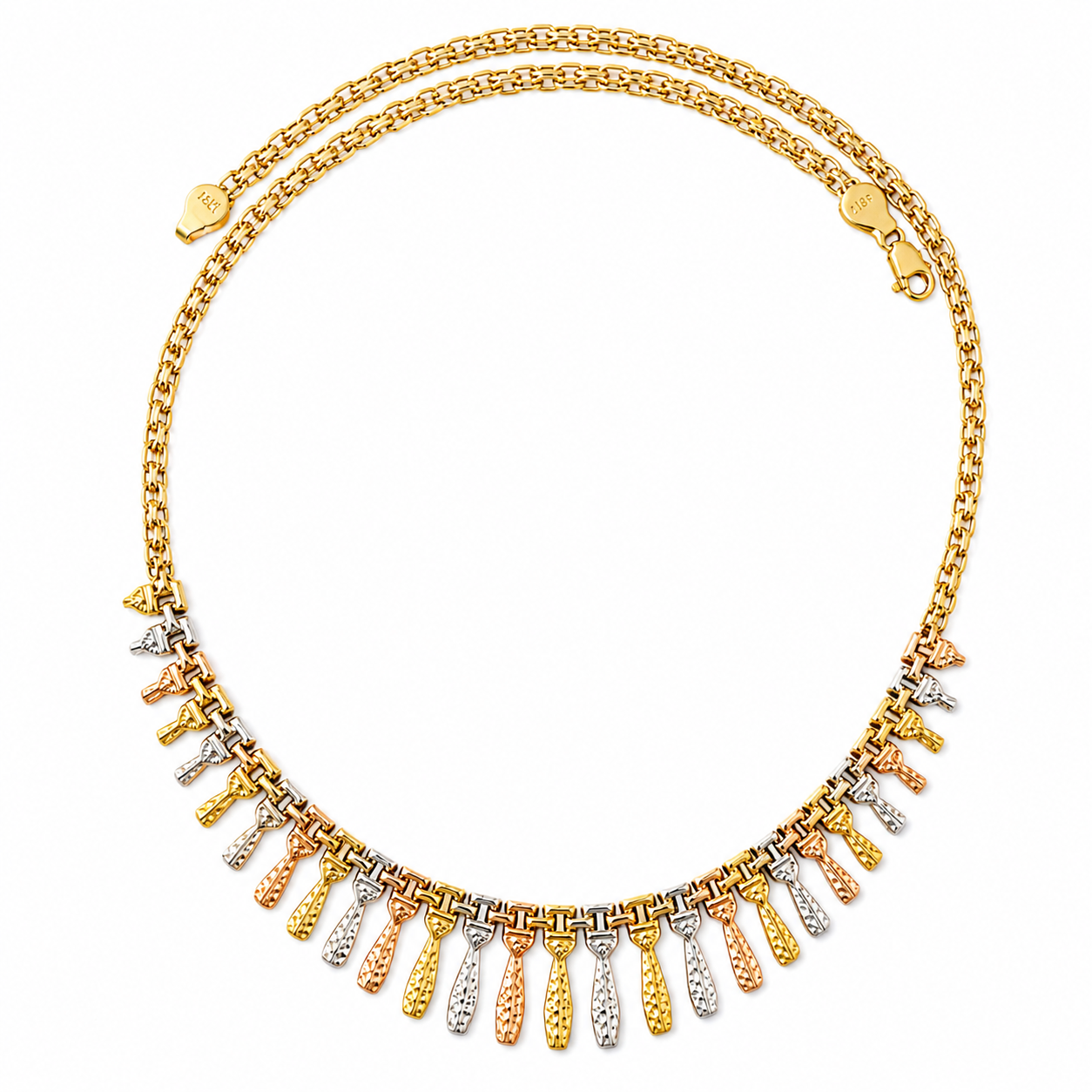 Simply Savvy “Golden Cascade” Tri-Color 10K Gold Fringe Necklace – 17” | 10g