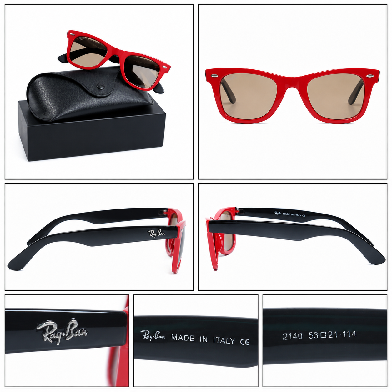 Ray-Ban RB2140 Wayfarer Sunglasses – Black & Red Frame | Made in Italy