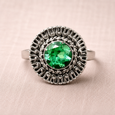 Vintage Style Green Sapphire Sterling Silver Statement Ring Size 7