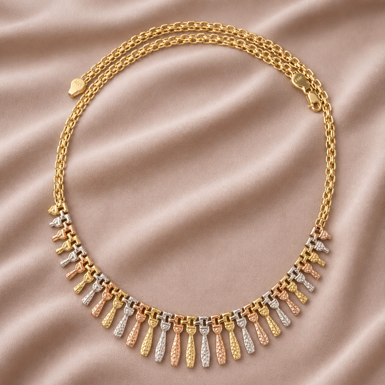 Simply Savvy “Golden Cascade” Tri-Color 10K Gold Fringe Necklace – 17” | 10g