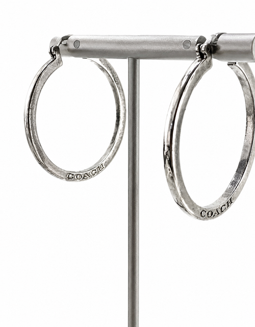 Load image into Gallery viewer, Coach Silver Tone Logo Hoop Earrings Minimalist Designer Hoops
