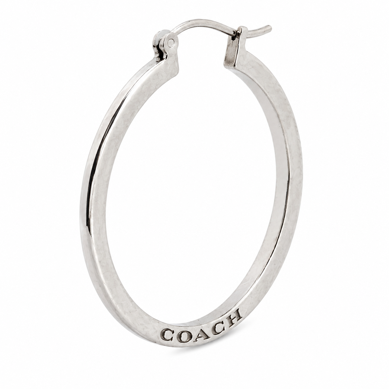 Coach Silver Tone Logo Hoop Earrings Minimalist Designer Hoops