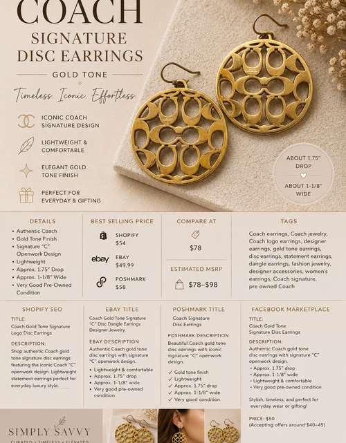 Load image into Gallery viewer, Coach Gold Tone Signature Openwork Disc Dangle Earrings
