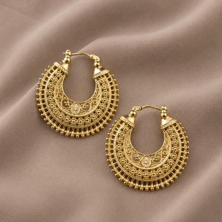 Novica Gold Over Sterling Silver “Golden Marrakech Hoops” - Artisan Filigree Earrings NEW