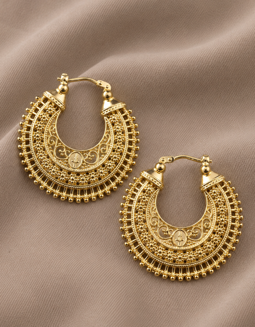 Load image into Gallery viewer, Novica Gold Over Sterling Silver “Golden Marrakech Hoops” - Artisan Filigree Earrings NEW
