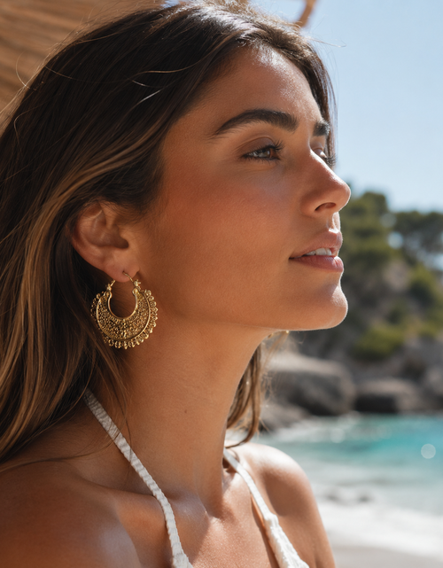 Load image into Gallery viewer, Novica Gold Over Sterling Silver “Golden Marrakech Hoops” - Artisan Filigree Earrings NEW
