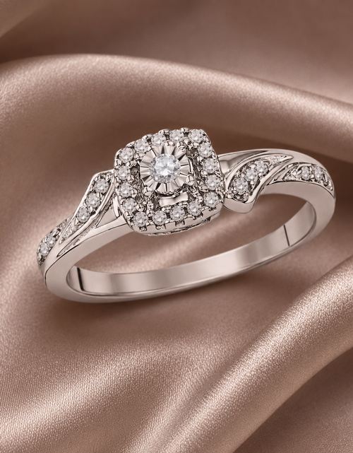 Load image into Gallery viewer, Diamond Halo Engagement Ring – 0.16 CTW Natural Diamonds in 10K White Gold | Simply Savvy LUXE
