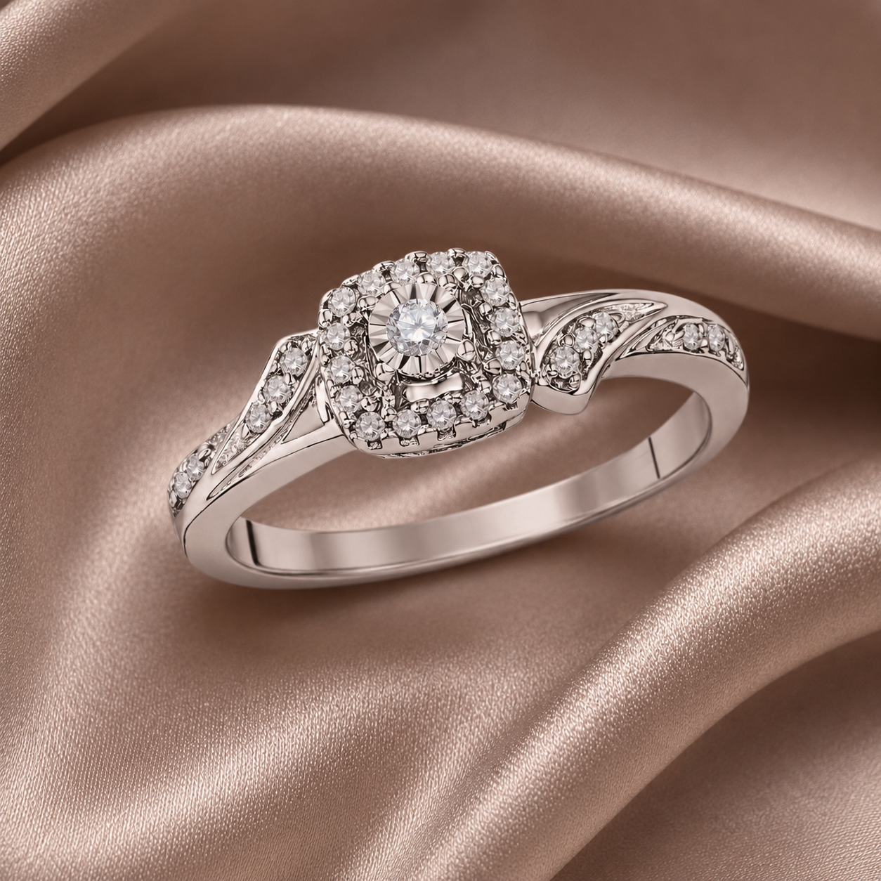Diamond Halo Engagement Ring – 0.16 CTW Natural Diamonds in 10K White Gold | Simply Savvy LUXE