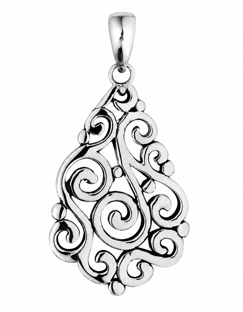 Load image into Gallery viewer, Bali Artisan Sterling Silver Filigree Teardrop Pendant – Handcrafted 925 Silver Luxury Openwork Pendant
