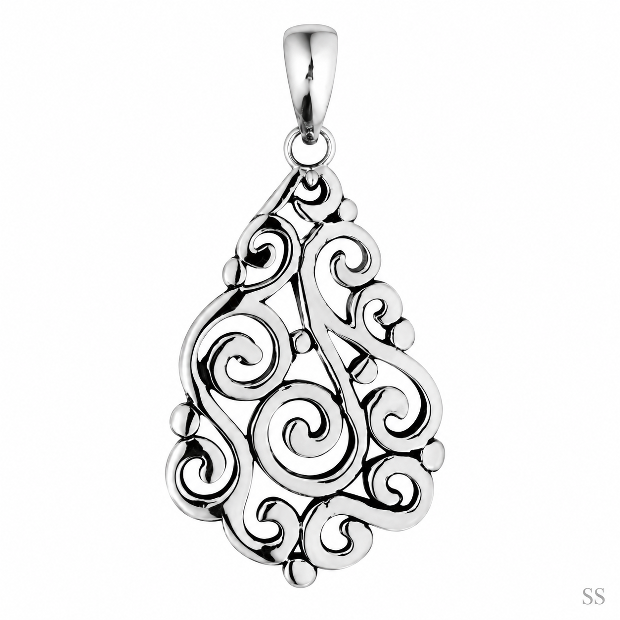 Bali Artisan Sterling Silver Filigree Teardrop Pendant – Handcrafted 925 Silver Luxury Openwork Pendant