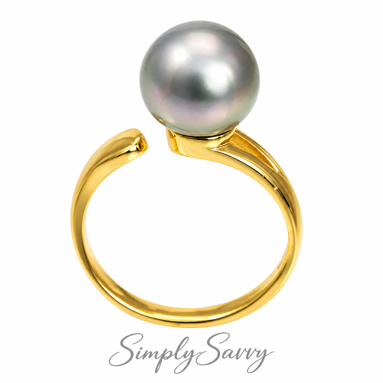 Golden Green Tahitian Pearl Ring 10–11mm | Adjustable Sterling Silver)