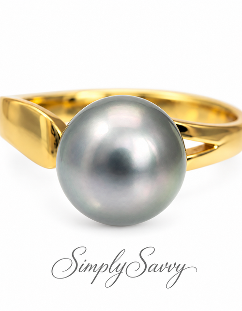 Load image into Gallery viewer, Golden Green Tahitian Pearl Ring 10–11mm | Adjustable Sterling Silver)
