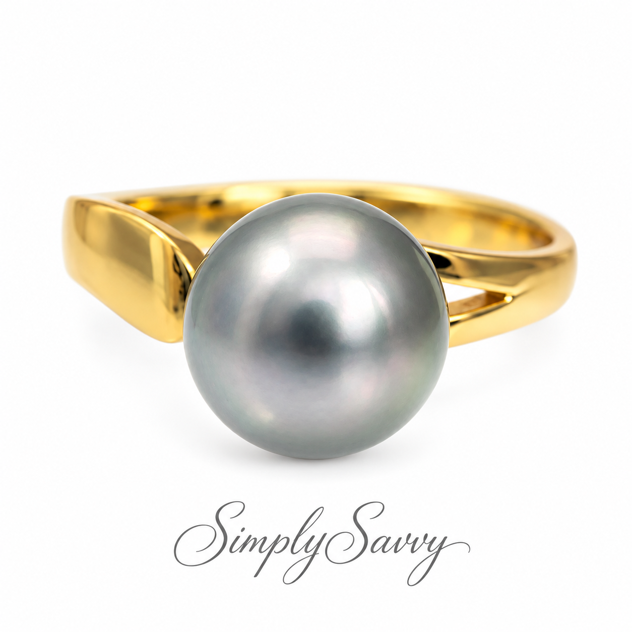 Golden Green Tahitian Pearl Ring 10–11mm | Adjustable Sterling Silver)