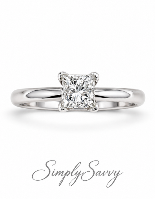 Load image into Gallery viewer, Certified 0.26 CTW Princess Cut Diamond Solitaire Ring | 14K White Gold
