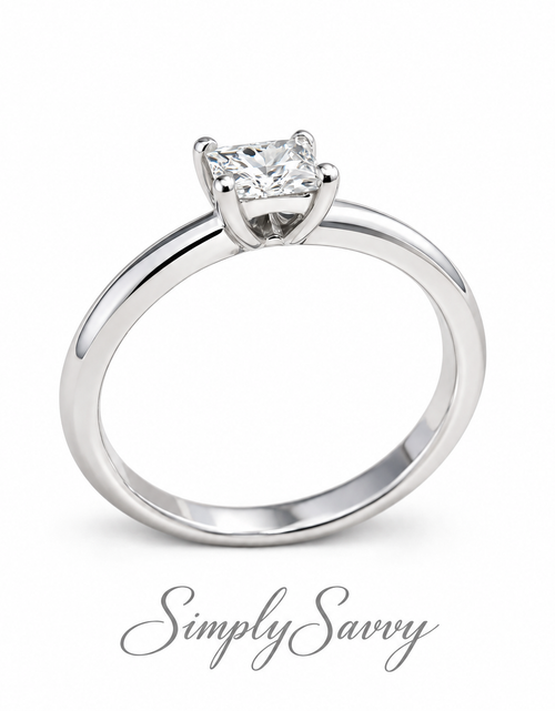 Load image into Gallery viewer, Certified 0.26 CTW Princess Cut Diamond Solitaire Ring | 14K White Gold
