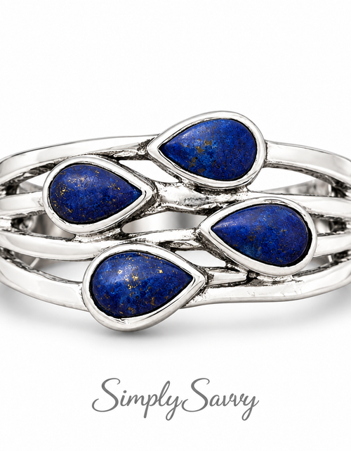 Load image into Gallery viewer, Natural Lapis Lazuli Ring – 925 Sterling Silver Multi Stone Pear Design Size 6
