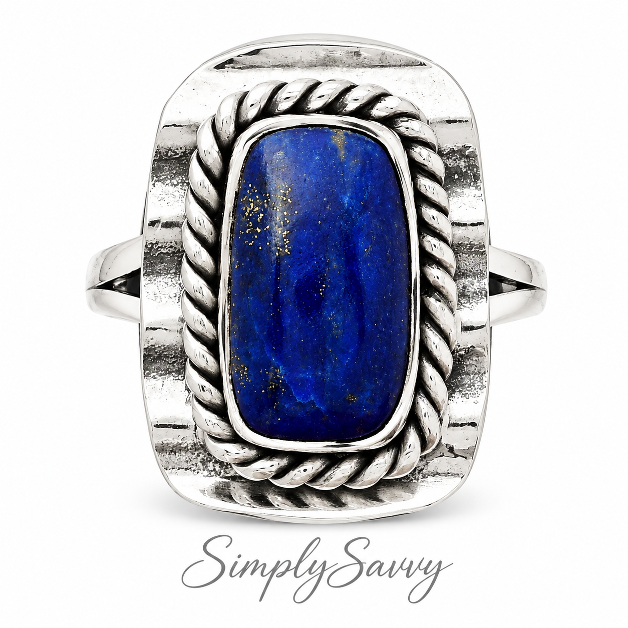 Natural Lapis Lazuli Ring 925 Sterling Silver Statement Ring Size 7 Vintage Style