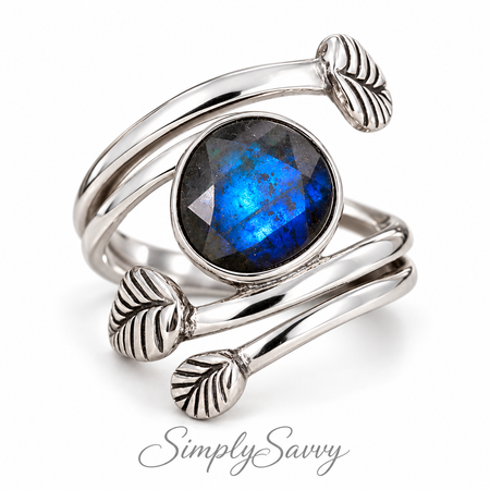 Natural Blue Labradorite Ring 925 Sterling Silver Wrap Ring Size 7