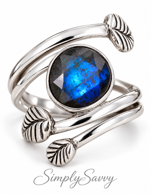 Load image into Gallery viewer, Natural Blue Labradorite Ring 925 Sterling Silver Wrap Ring Size 7
