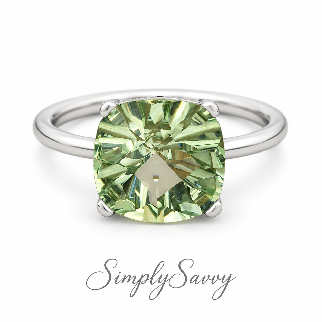 Green Sapphire Simulated Ring 925 Sterling Silver 12mm Size 7.5