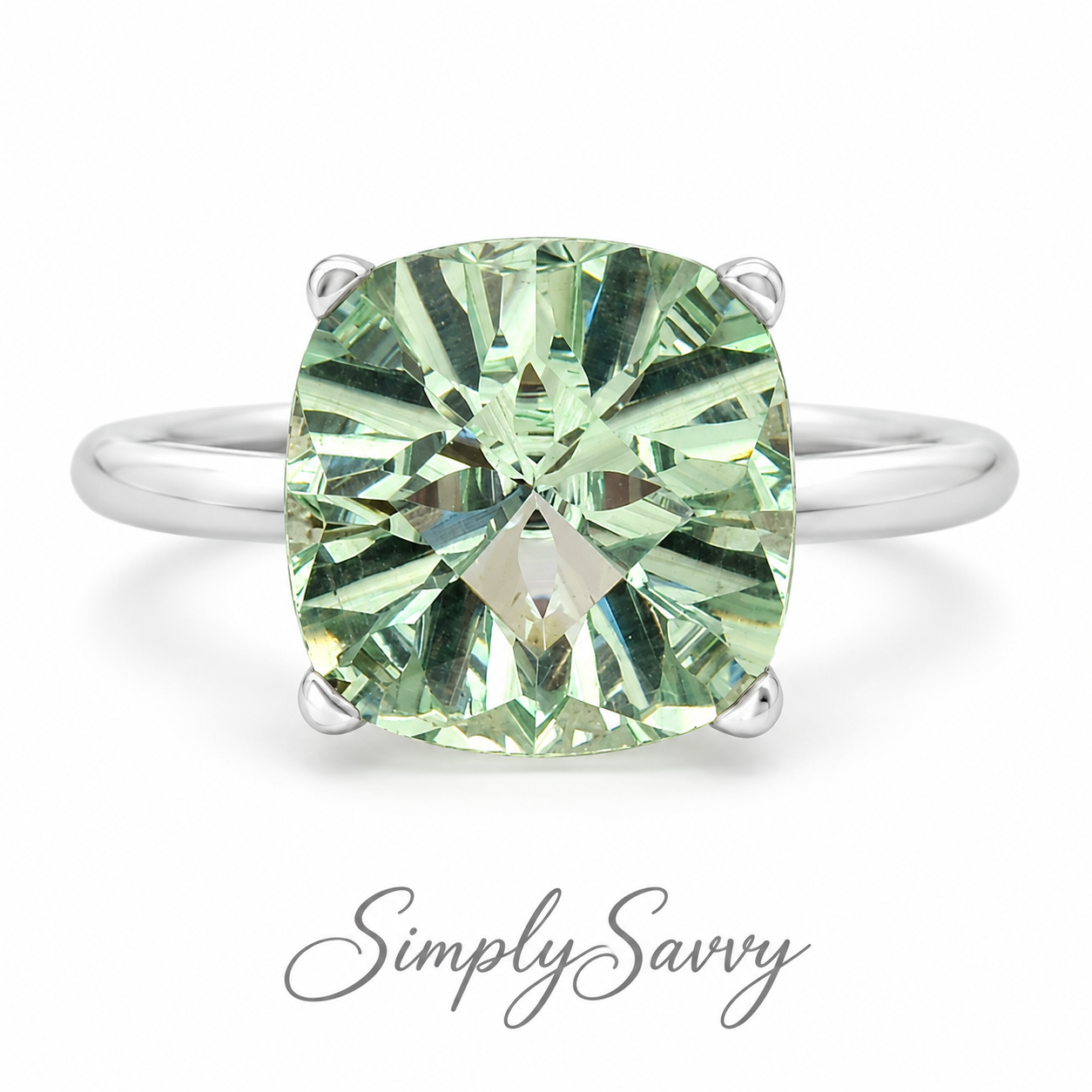 Green Sapphire Simulated Ring 925 Sterling Silver 12mm Size 7.5
