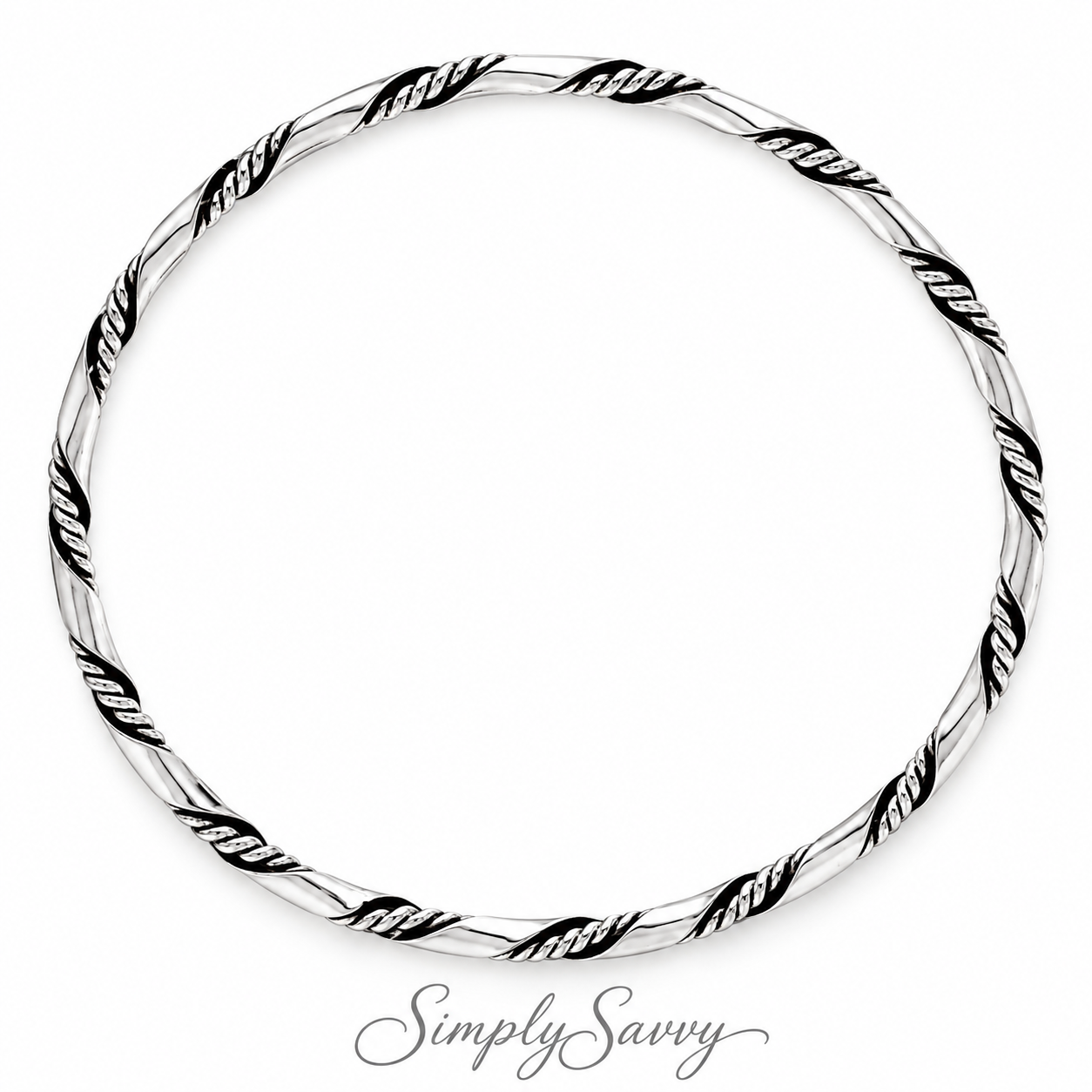 Sterling Silver Twisted Rope Bangle Bracelet 925 – 64mm Classic Stackable Silver Bracelet 3mm