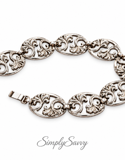 Load image into Gallery viewer, Sterling Silver Scroll Link Bracelet – Artisan Oval Panel Design
