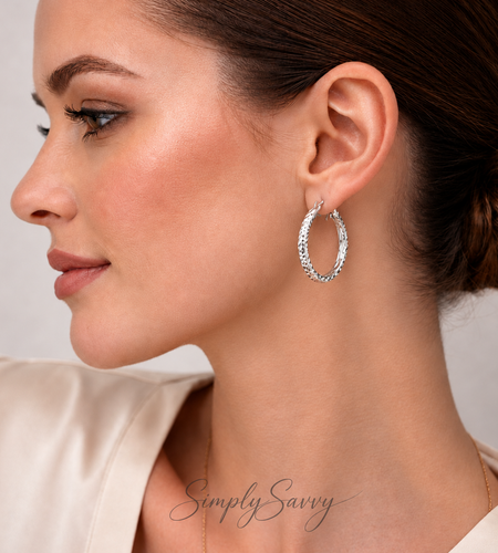 925 Sterling Silver Diamond-Cut Hoop Earrings – 36mm Classic Shine
