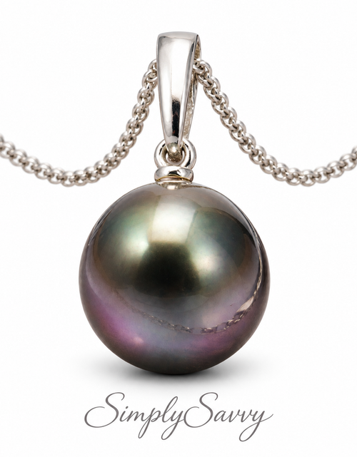 Load image into Gallery viewer, 11.5mm Peacock Tahitian Pearl Pendant Necklace – 14K White Gold | French Polynesia

