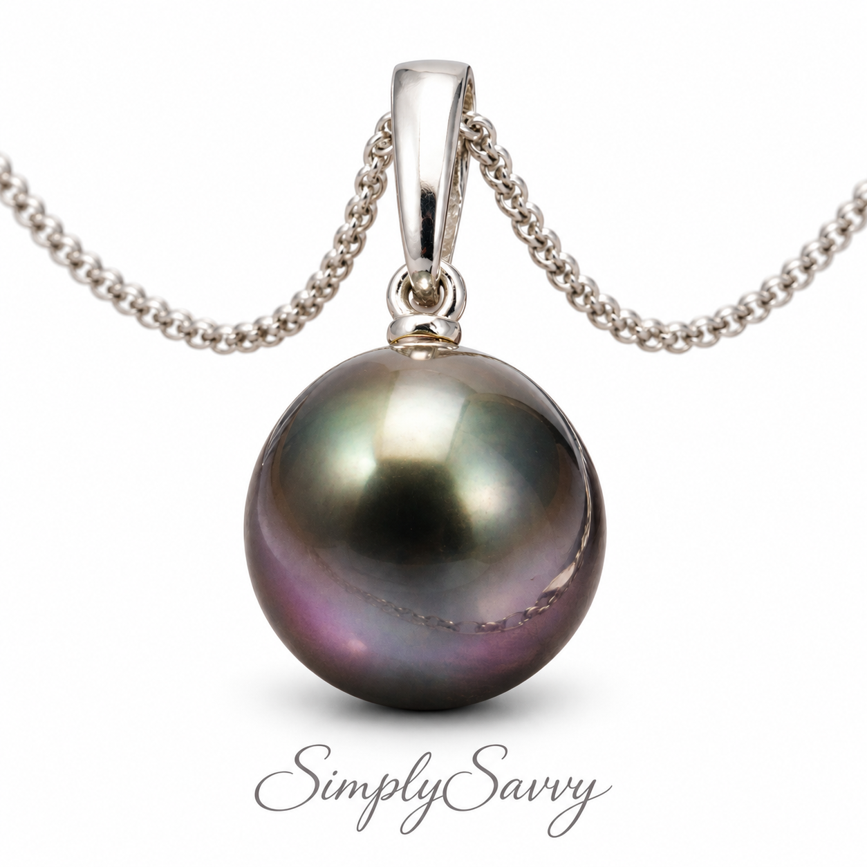 11.5mm Peacock Tahitian Pearl Pendant Necklace – 14K White Gold | French Polynesia