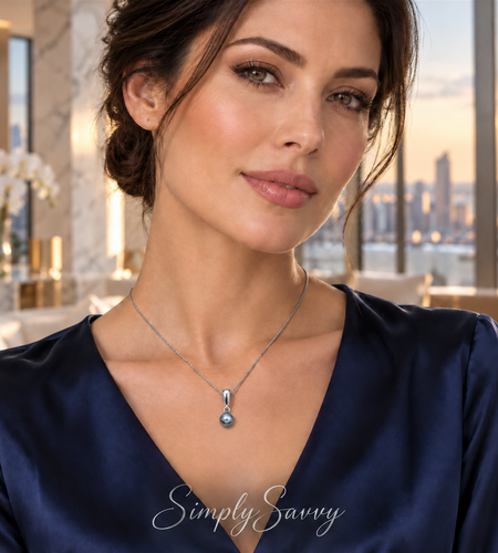 14K White Gold Tahitian Pearl Pendant Necklace | 11–12mm Round Tahiti Green Pearl | 45cm