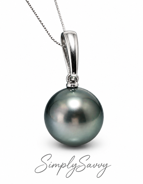 Load image into Gallery viewer, 14K White Gold Peacock Tahitian Pearl Necklace &amp; Stud Earring Set | 10–11mm | French Polynesia
