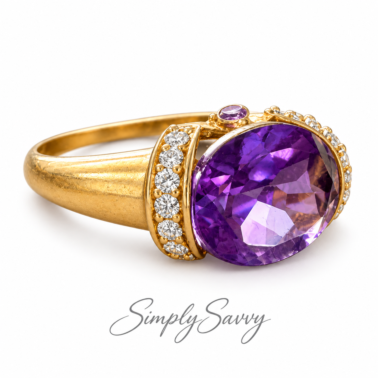 Royal Bloom Amethyst Ring Oval Amethyst & Diamond Accent Ring in 10K Yellow Gold