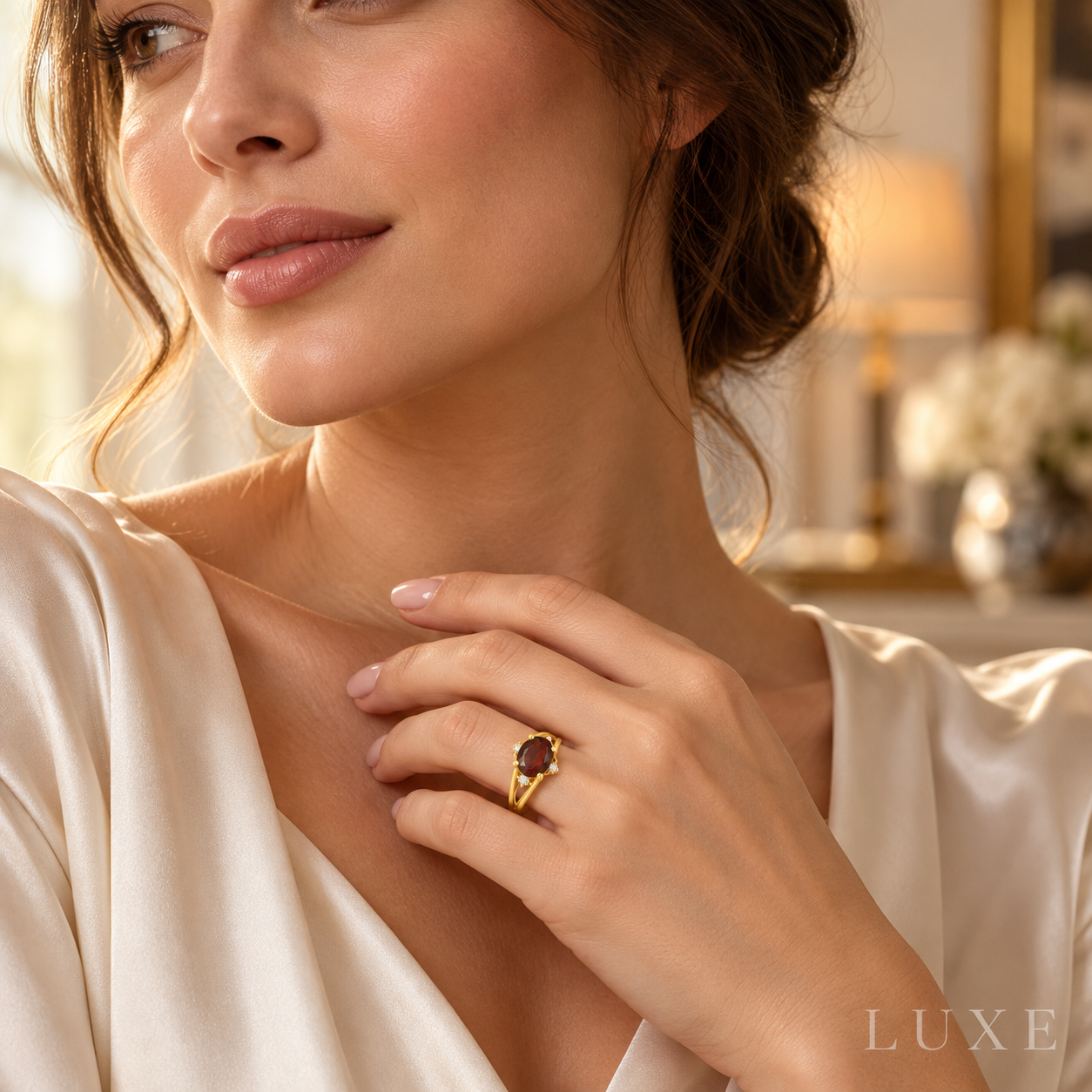 Natural Garnet & Diamond Accent Ring (0.68 CTW) – Solid 10K Yellow Gold | Simply Savvy