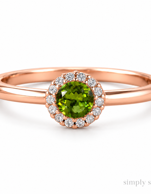 Load image into Gallery viewer, Emerald Glow Peridot Halo Ring-Certified 0.52 CTW Natural Peridot &amp; Diamond Halo Ring
