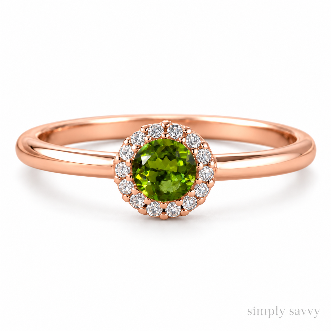 Emerald Glow Peridot Halo Ring-Certified 0.52 CTW Natural Peridot & Diamond Halo Ring