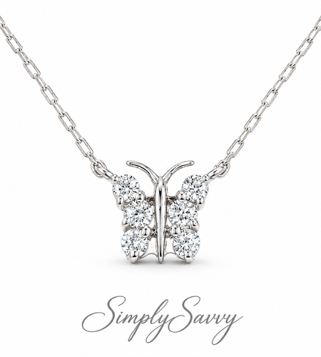 0.20 CTW Natural Diamond Butterfly Necklace – 14K White Gold | Simply Savvy LUXE