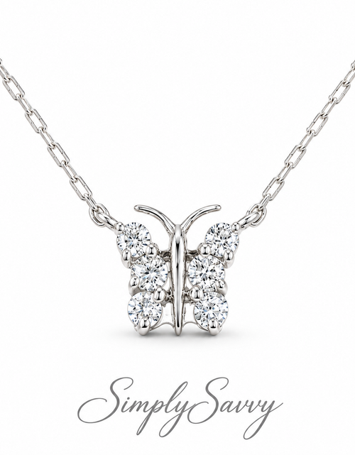 Load image into Gallery viewer, 0.20 CTW Natural Diamond Butterfly Necklace – 14K White Gold | Simply Savvy LUXE
