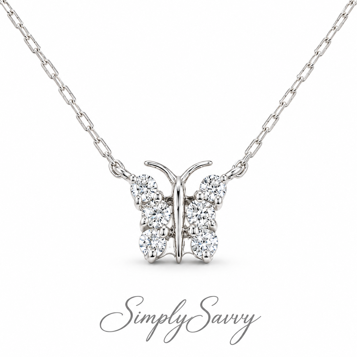 0.20 CTW Natural Diamond Butterfly Necklace – 14K White Gold | Simply Savvy LUXE