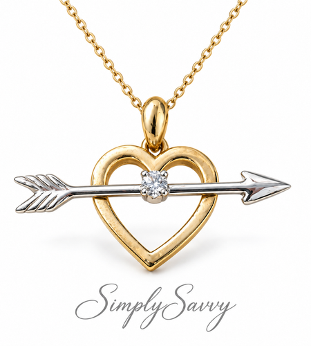 Simply Savvy “Cupid’s Arrow” 14K Gold Diamond Heart Pendant Necklace