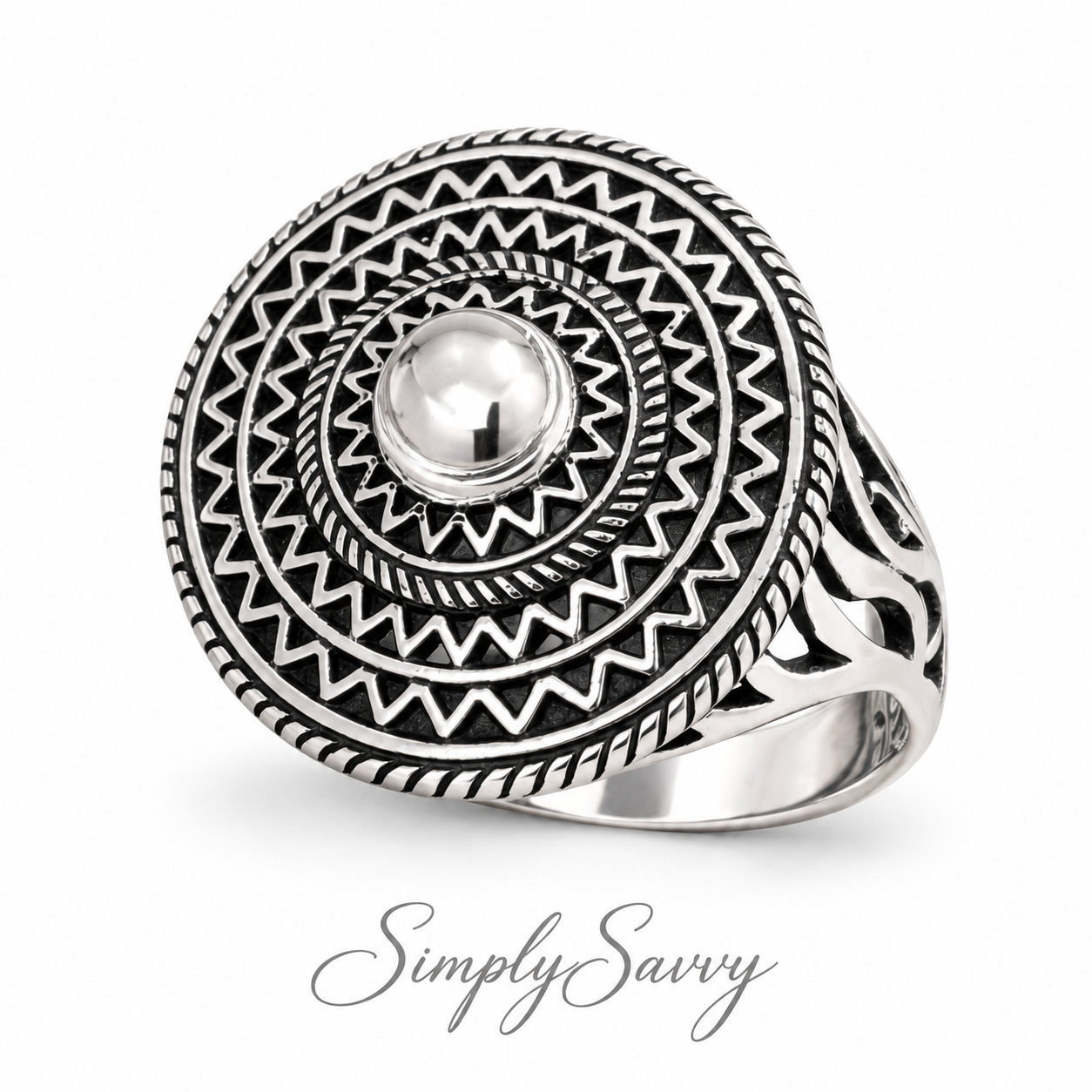 SImply Savvy Bali Mandala Statement Ring – Handcrafted Sterling Silver Artisan Ring