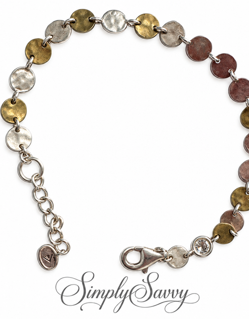 Load image into Gallery viewer, Pre-Owned Silpada Sterling Silver Hammered Disc Adjustable Bracelet with Crystal Accent – Retired Design
