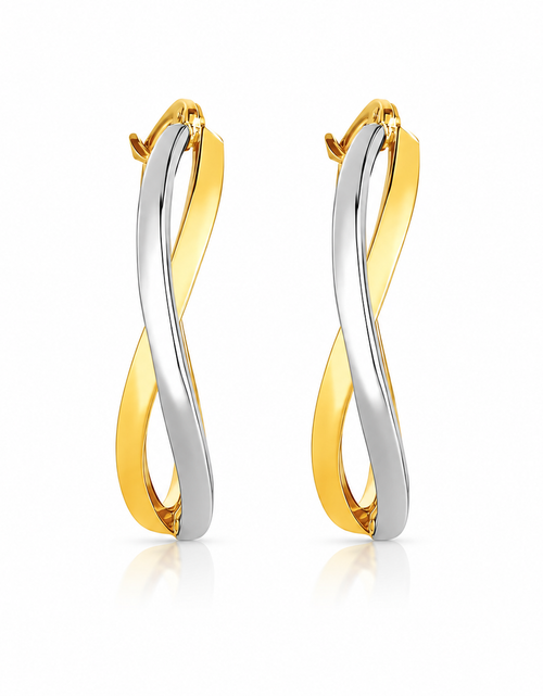 Load image into Gallery viewer, 14k Two-Tone Gold Twisted Style Polished Hoop Earrings
